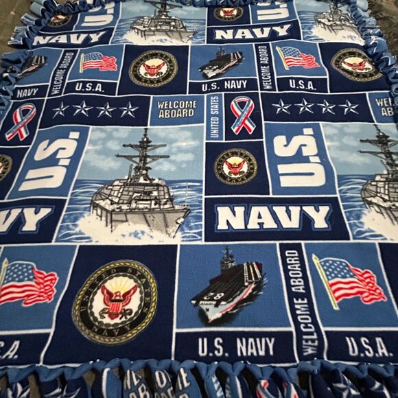 U.S. Navy Fleece Throw Blanket With Tassel‎ Edges 43"x43" - Picture 5 of 9
